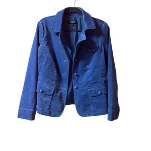 Talbots Grace Blue Velvet Velour Button Up Lined Stretch Blazer Peplum Career